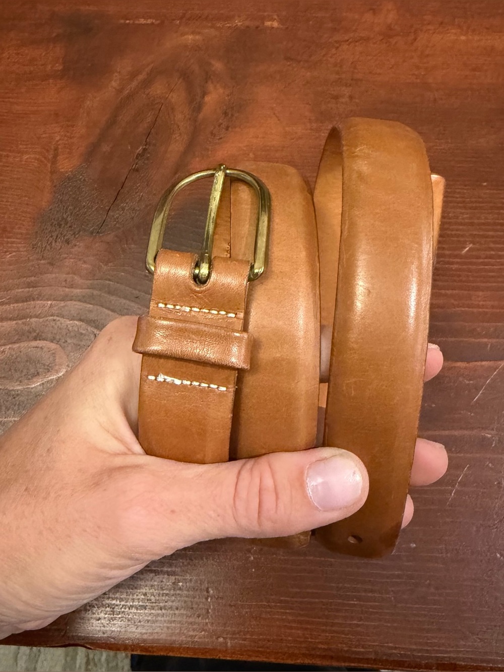 Vintage Cole Haan Chestnut Men's Belt with Brass Buckle 36
